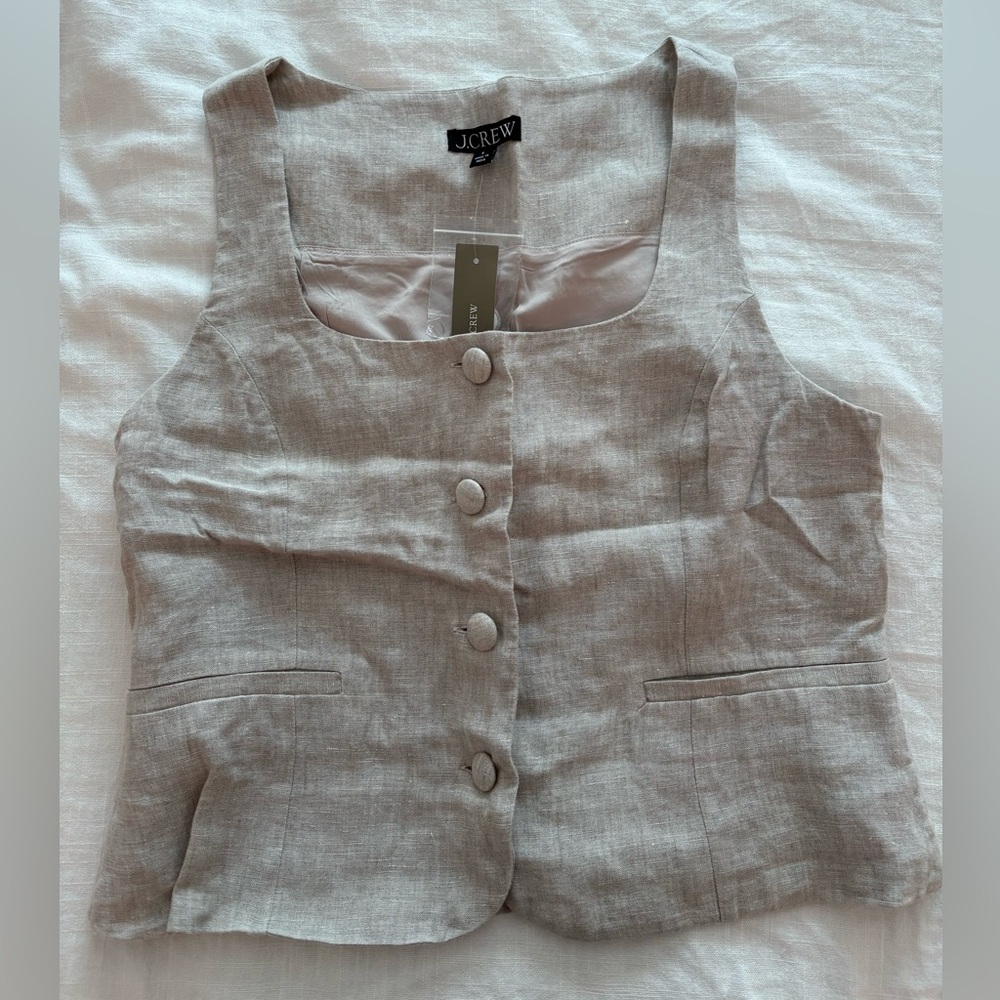 J. Crew Beige Linen Button Front Tank Vest